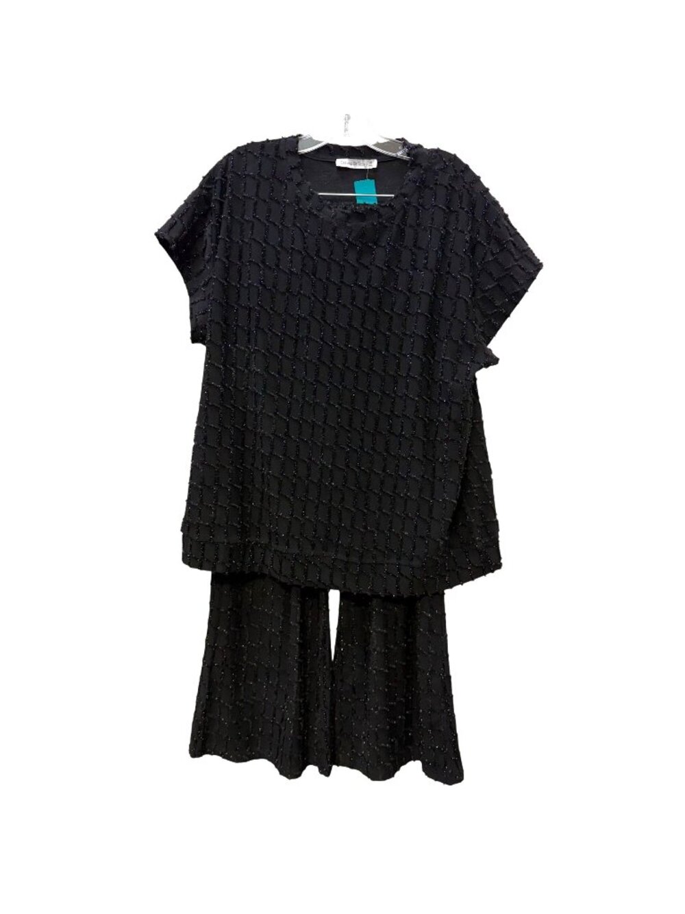 See And Be Seen Black Textured Blouse & Wide-Leg Pants Set Size M